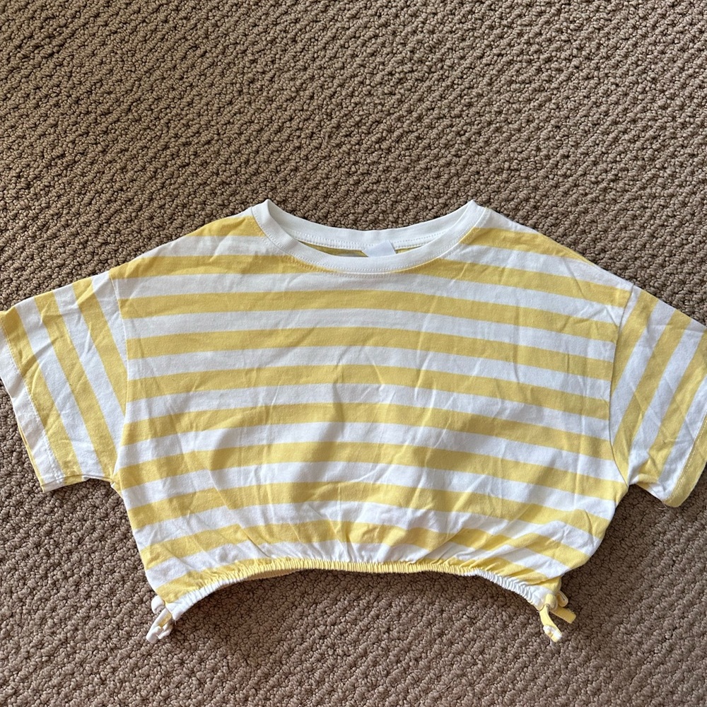 Zara Yellow and White Striped Short Sleeve Tee